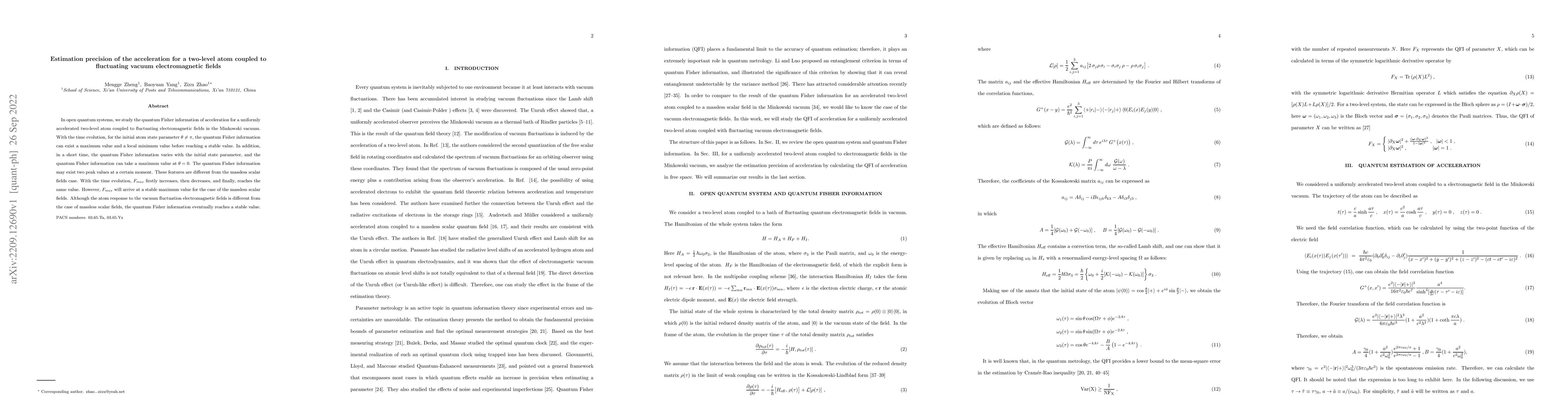 Thumbnail for Estimation precision of the acceleration for a two-level atom coupled to
  fluctuating vacuum electromagnetic fields