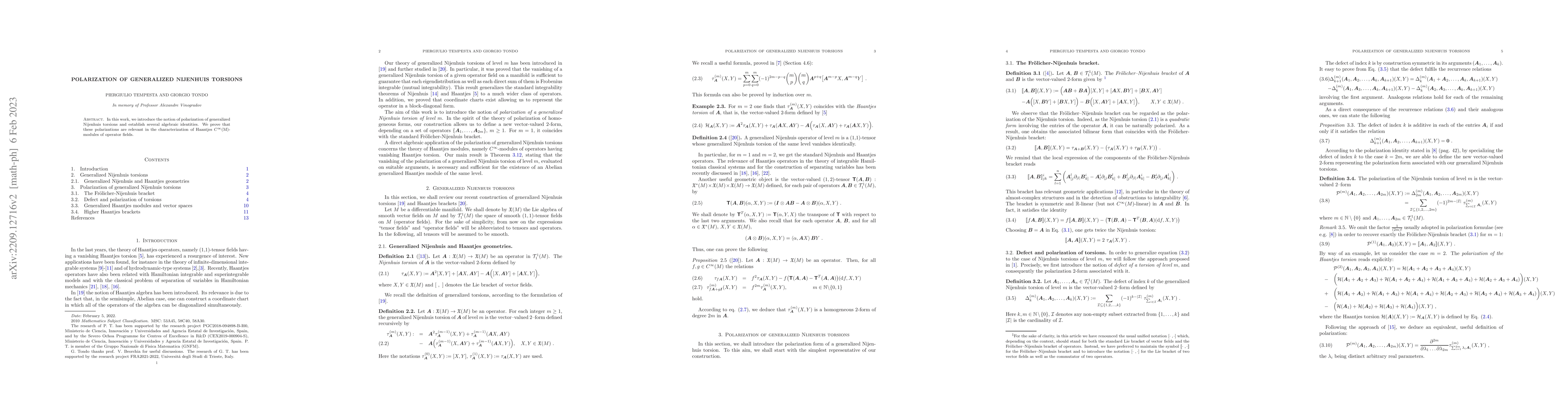 Thumbnail for Polarization of generalized Nijenhuis torsions