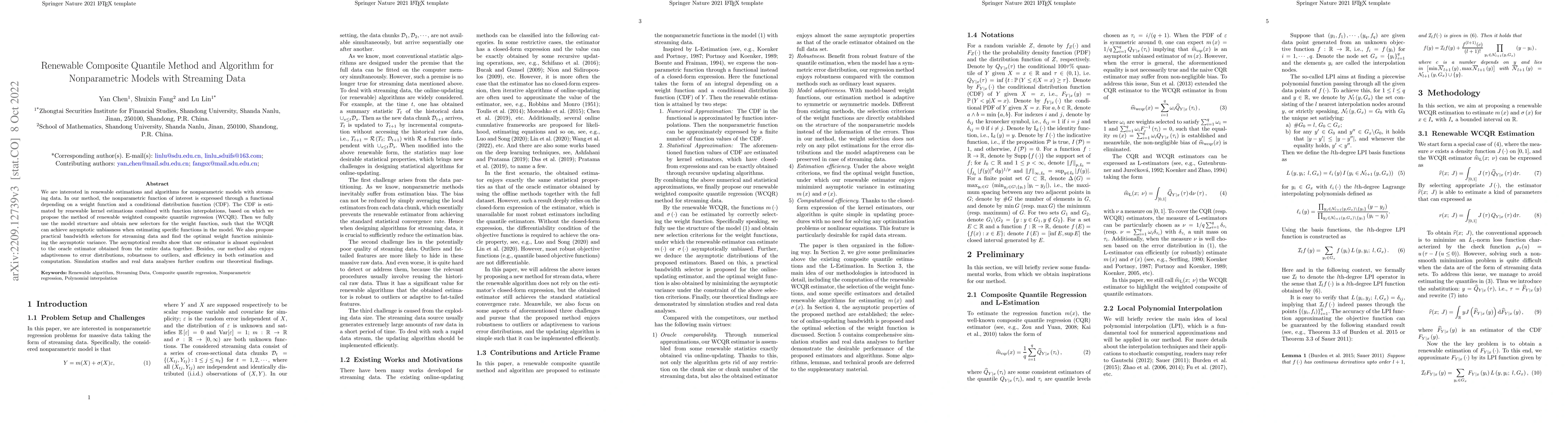 Thumbnail for Renewable Composite Quantile Method and Algorithm for Nonparametric
  Models with Streaming Data