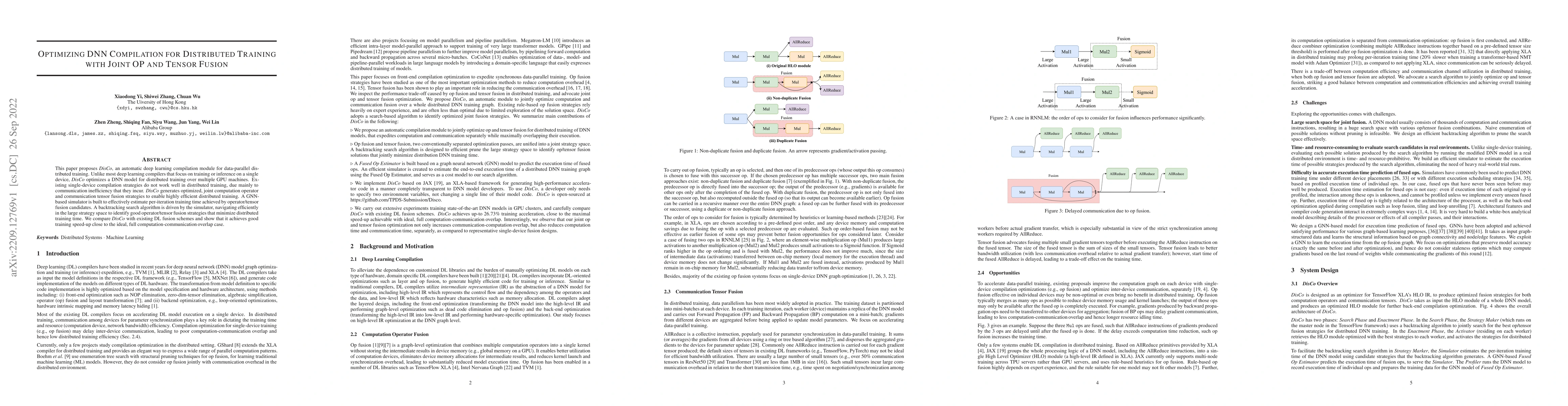 Thumbnail for Optimizing DNN Compilation for Distributed Training with Joint OP and
  Tensor Fusion
