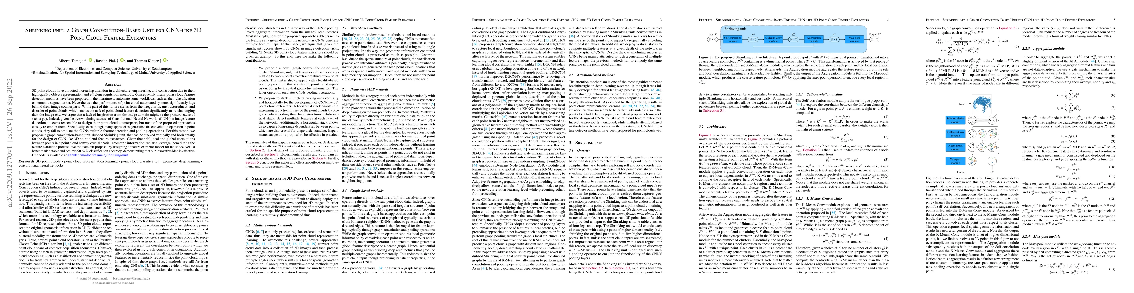 Thumbnail for Shrinking unit: a Graph Convolution-Based Unit for CNN-like 3D Point
  Cloud Feature Extractors