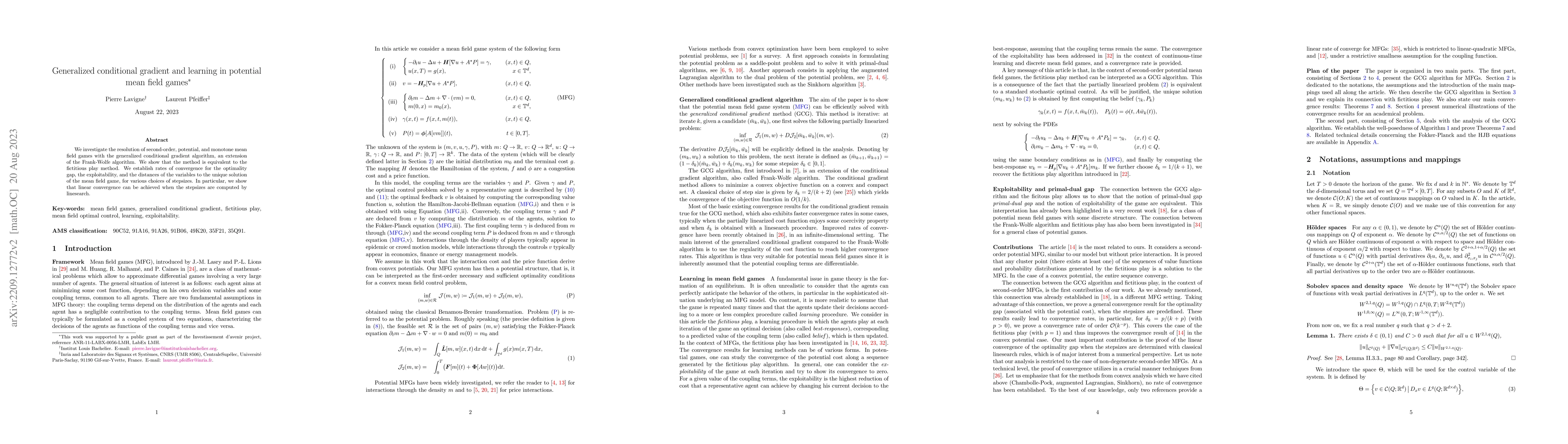 Thumbnail for Generalized conditional gradient and learning in potential mean field
  games