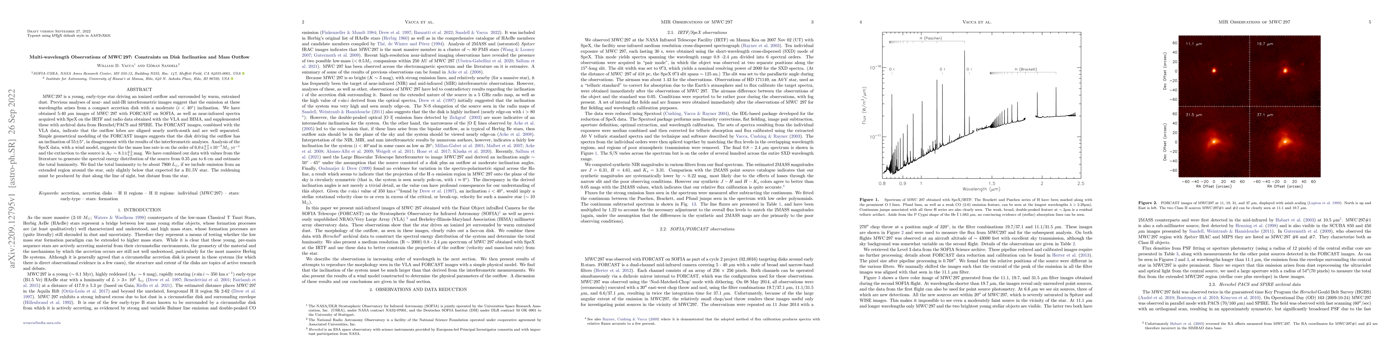Thumbnail for Multi-wavelength Observations of MWC 297: Constraints on Disk
  Inclination and Mass Outflow