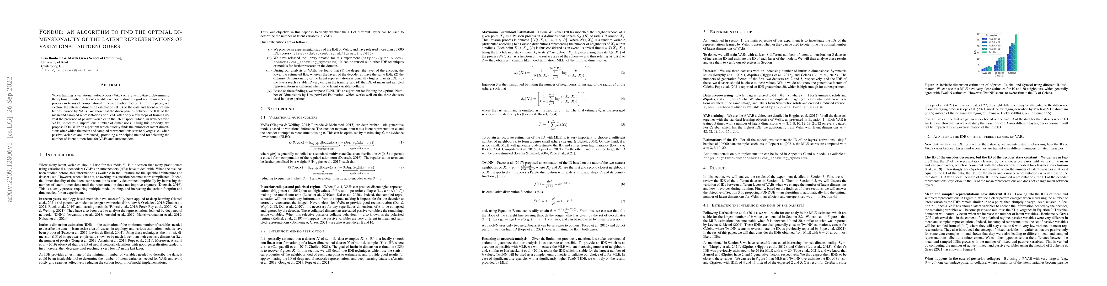 Thumbnail for FONDUE: an algorithm to find the optimal dimensionality of the latent
  representations of variational autoencoders