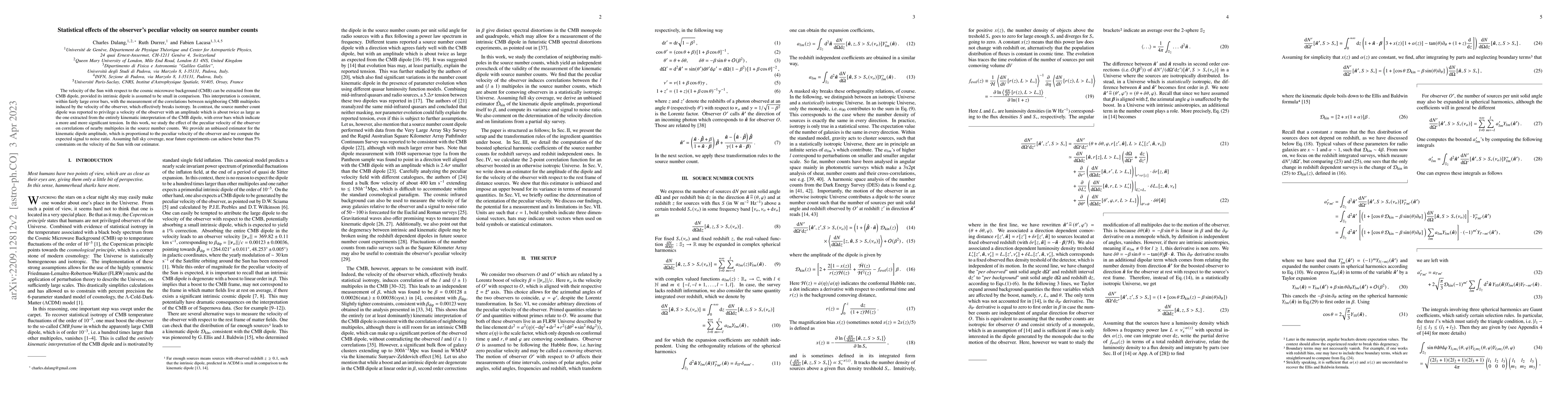 Thumbnail for Statistical effects of the observer's peculiar velocity on source number
  counts