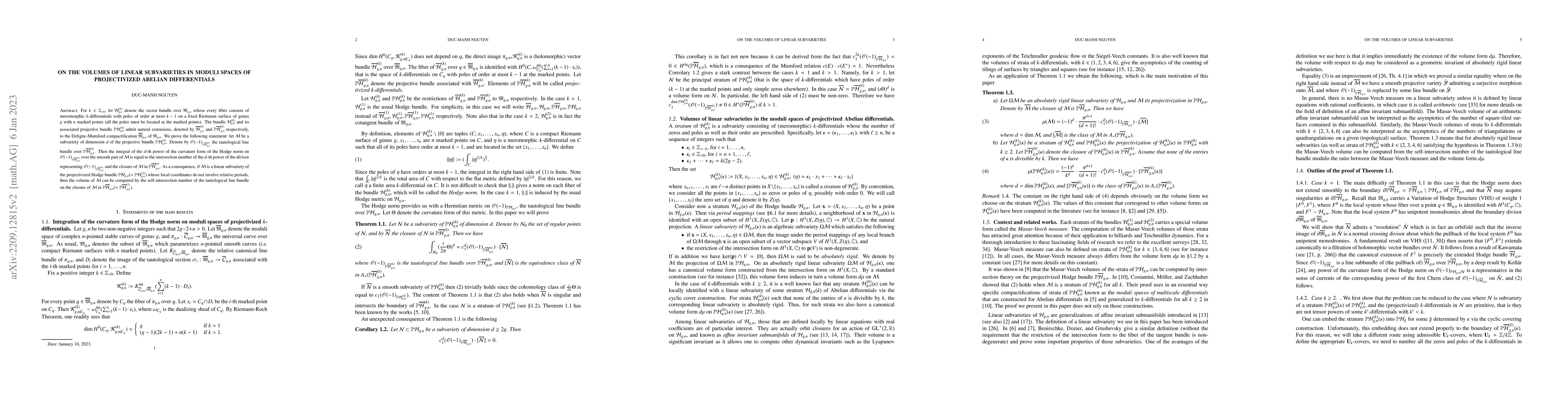 Thumbnail for On the volumes of linear subvarieties in moduli spaces of projectivized
  Abelian differentials