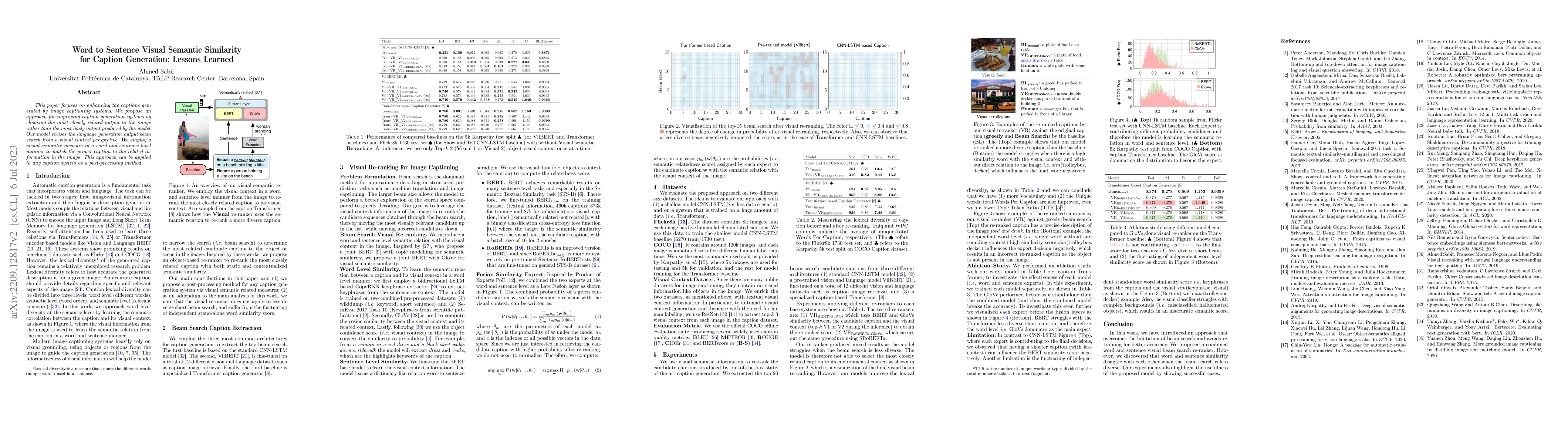 Thumbnail for Word to Sentence Visual Semantic Similarity for Caption Generation:
  Lessons Learned