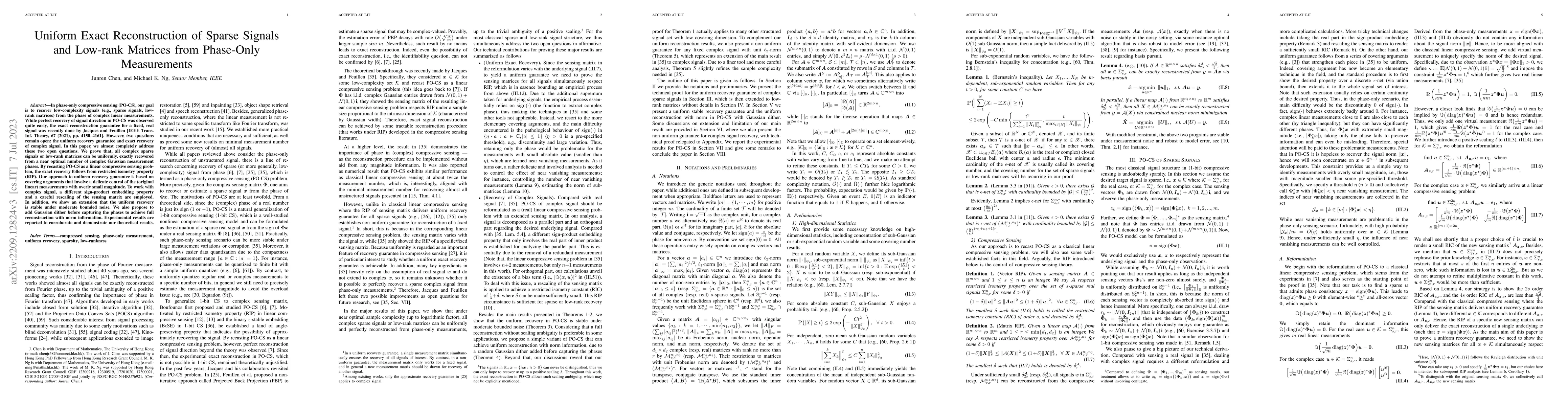 Thumbnail for Uniform Exact Reconstruction of Sparse Signals and Low-rank Matrices
  from Phase-Only Measurements