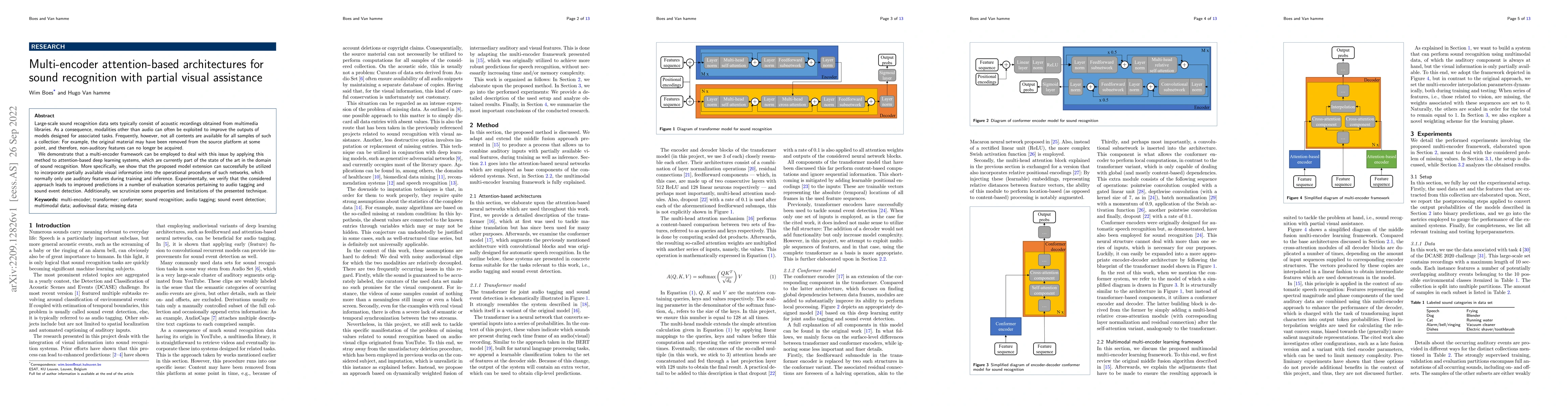 Thumbnail for Multi-encoder attention-based architectures for sound recognition with
  partial visual assistance