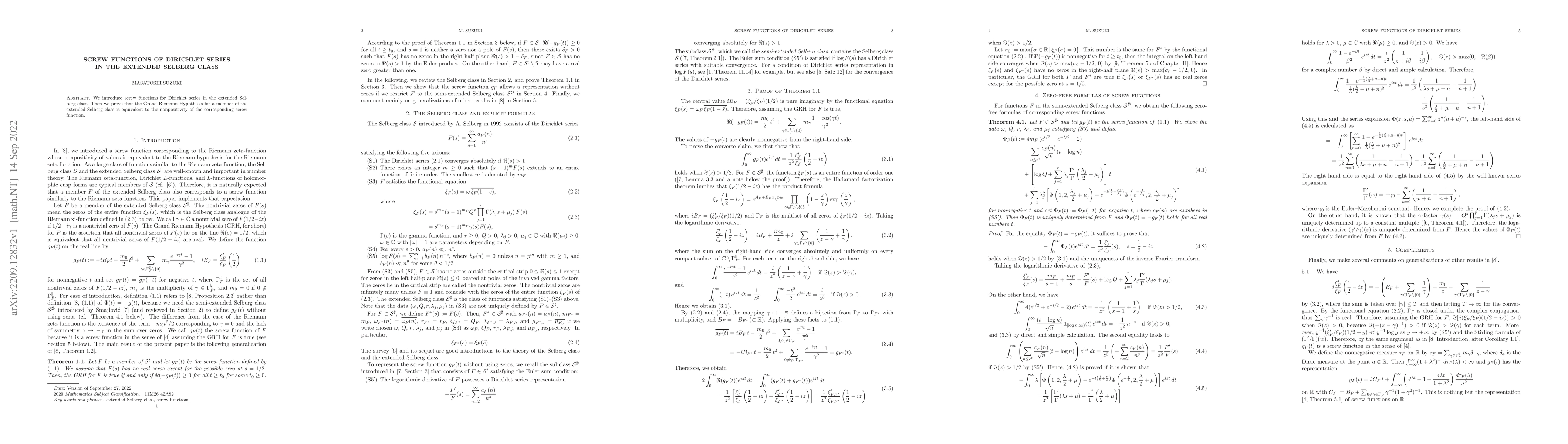 Thumbnail for Screw functions of Dirichlet series in the extended Selberg class