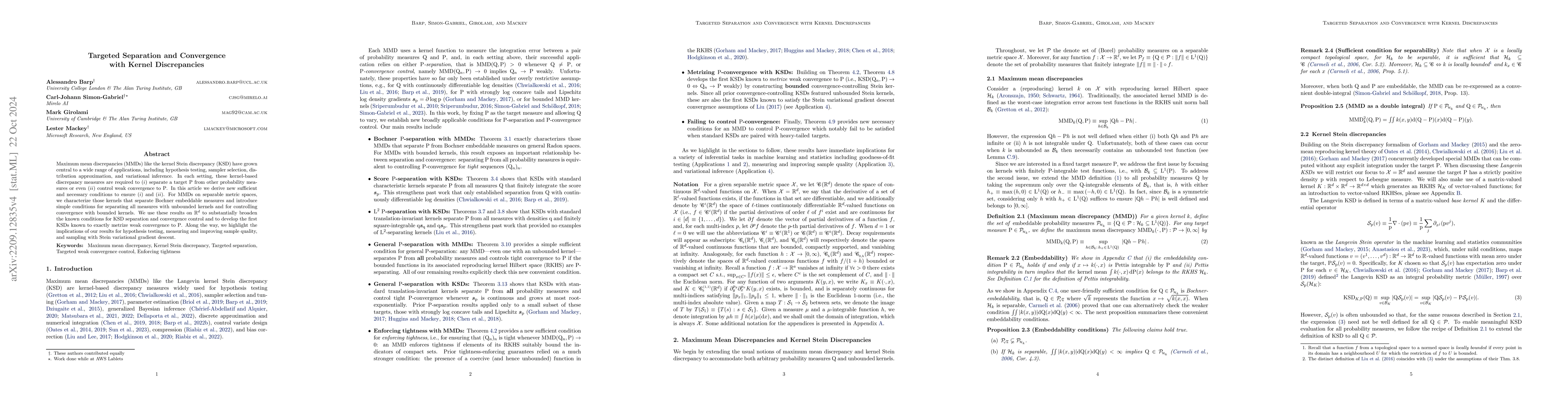 Thumbnail for Targeted Separation and Convergence with Kernel Discrepancies