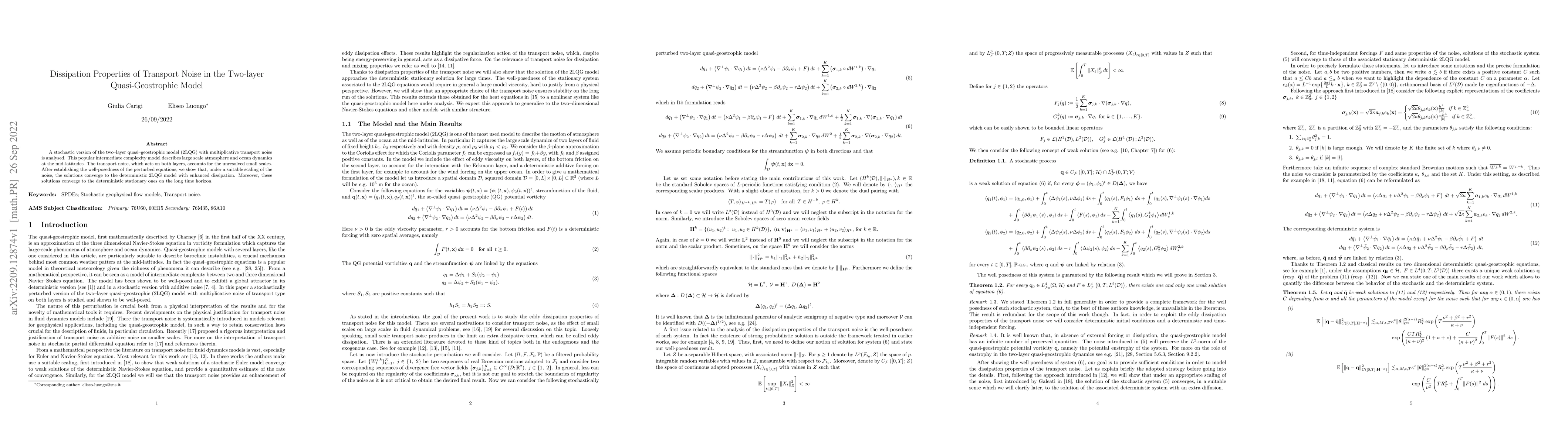 Thumbnail for Dissipation properties of transport noise in the two-layer
  quasi-geostrophic model