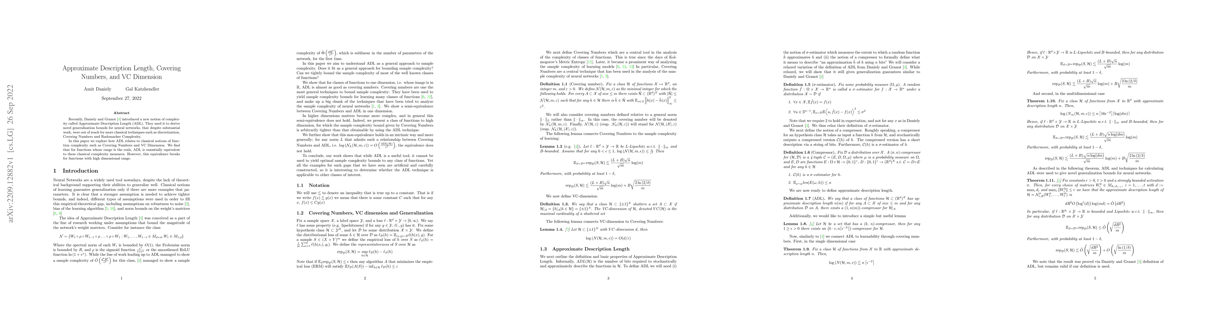 Thumbnail for Approximate Description Length, Covering Numbers, and VC Dimension
