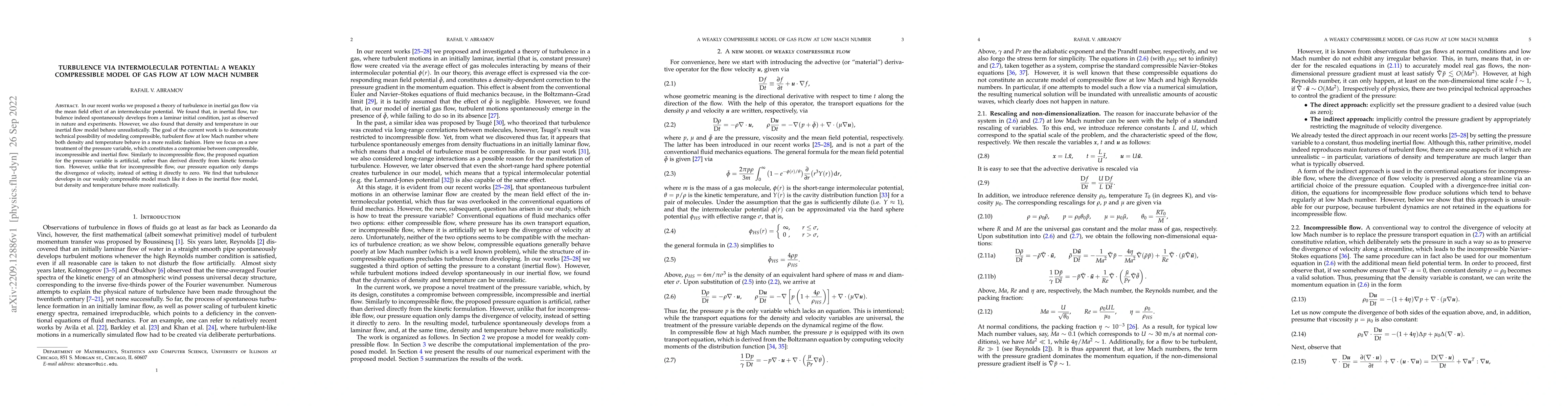 Thumbnail for Turbulence via intermolecular potential: A weakly compressible model of
  gas flow at low Mach number