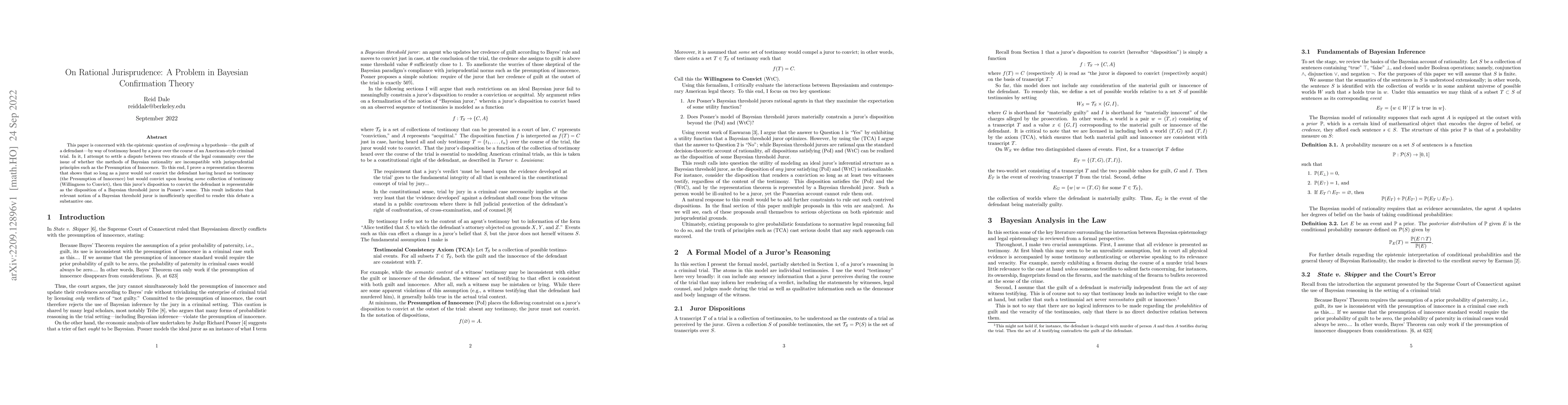 Thumbnail for On Rational Jurisprudence: A Problem in Bayesian Confirmation Theory