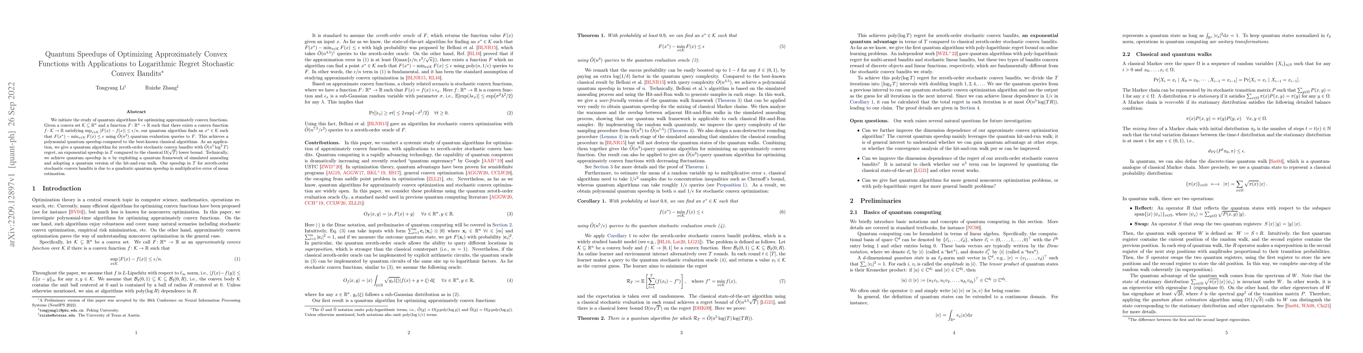 Thumbnail for Quantum Speedups of Optimizing Approximately Convex Functions with
  Applications to Logarithmic Regret Stochastic Convex Bandits
