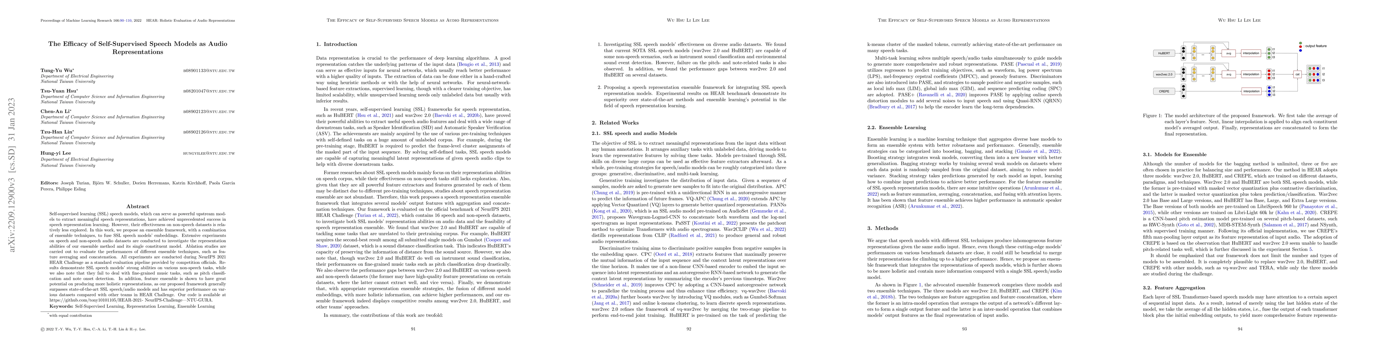 Thumbnail for The Efficacy of Self-Supervised Speech Models for Audio Representations