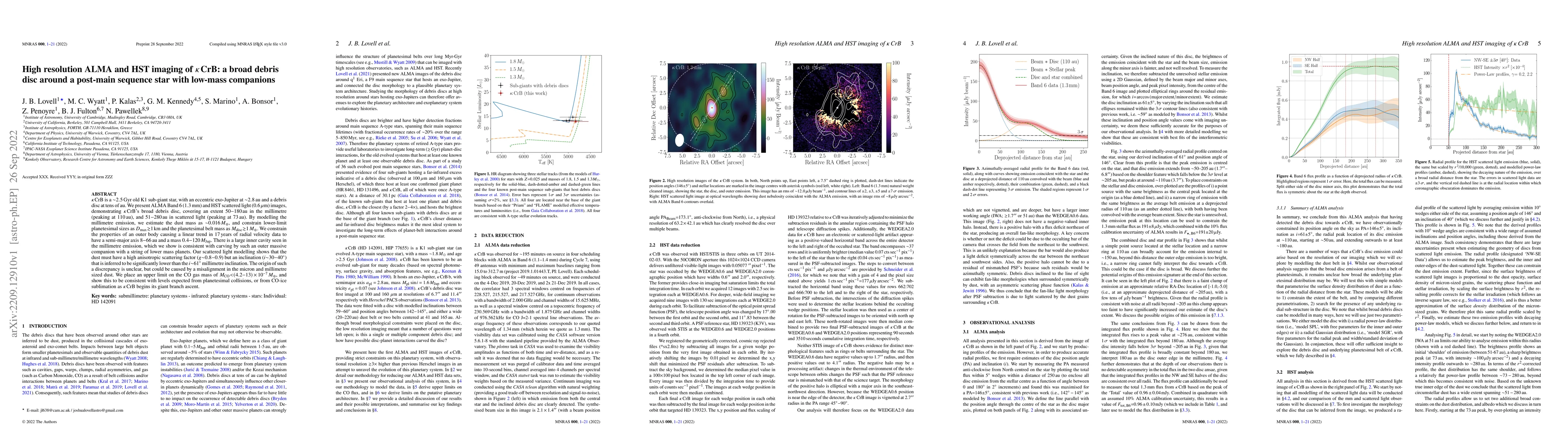 Thumbnail for High resolution ALMA and HST imaging of $\kappa$CrB: a broad debris disc
  around a post-main sequence star with low-mass companions