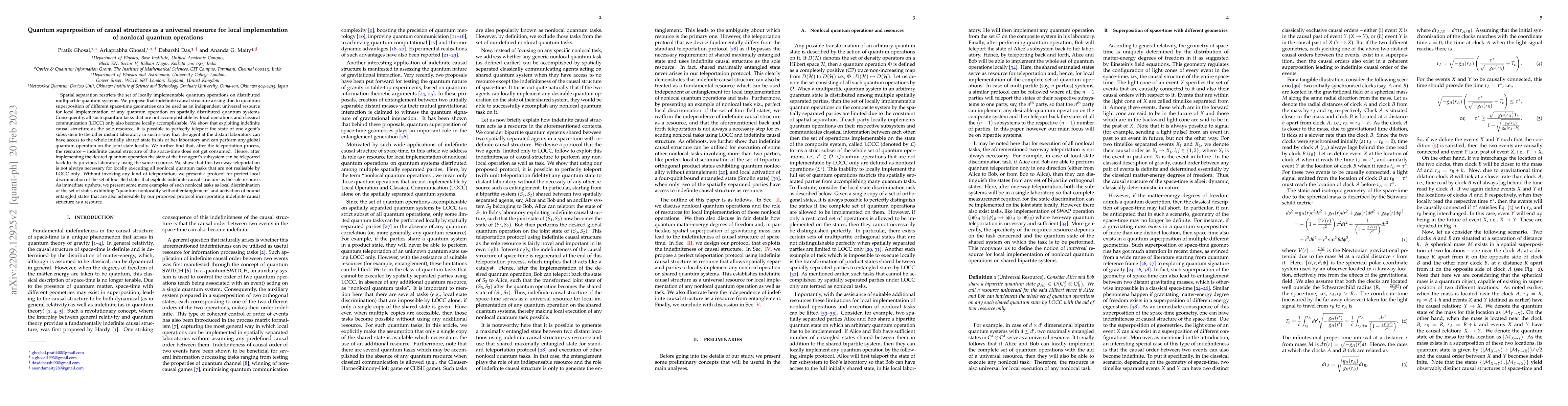 Thumbnail for Quantum superposition of causal structures as a universal resource for
  local implementation of nonlocal quantum operations