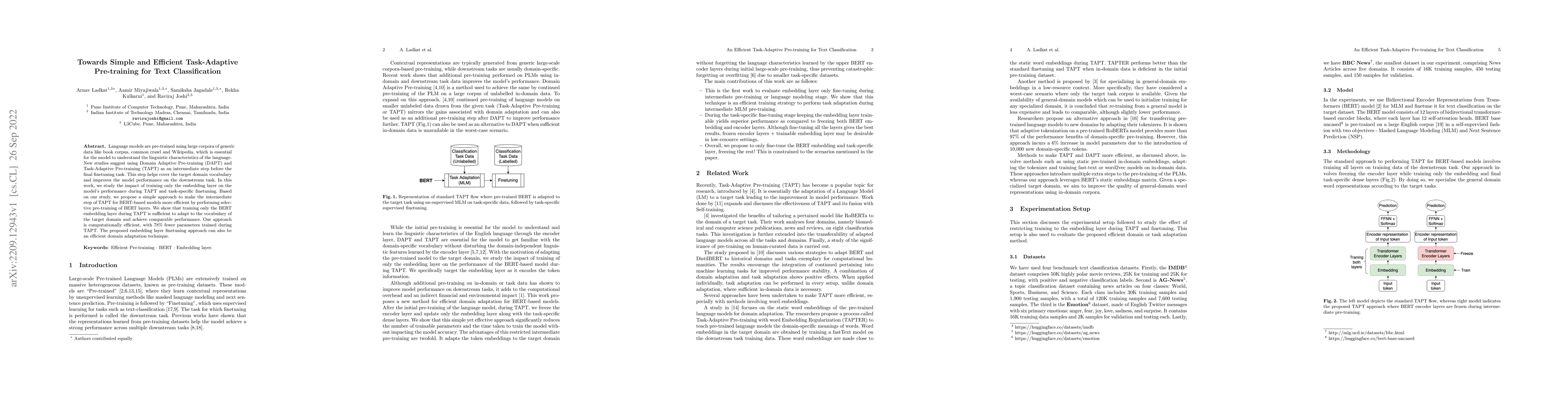 Thumbnail for Towards Simple and Efficient Task-Adaptive Pre-training for Text
  Classification