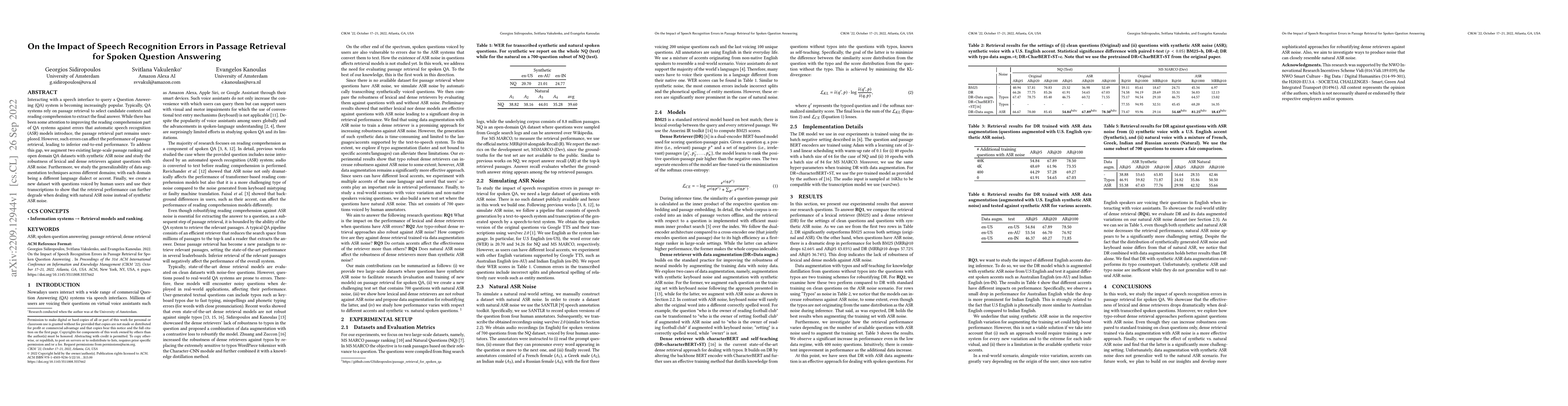 Thumbnail for On the Impact of Speech Recognition Errors in Passage Retrieval for
  Spoken Question Answering