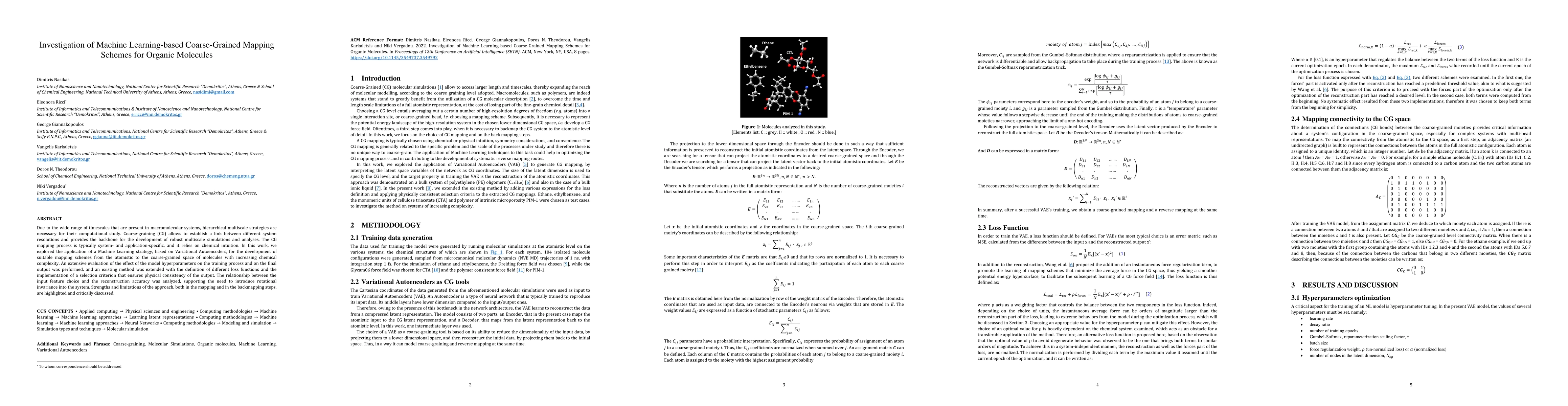 Thumbnail for Investigation of Machine Learning-based Coarse-Grained Mapping Schemes
  for Organic Molecules