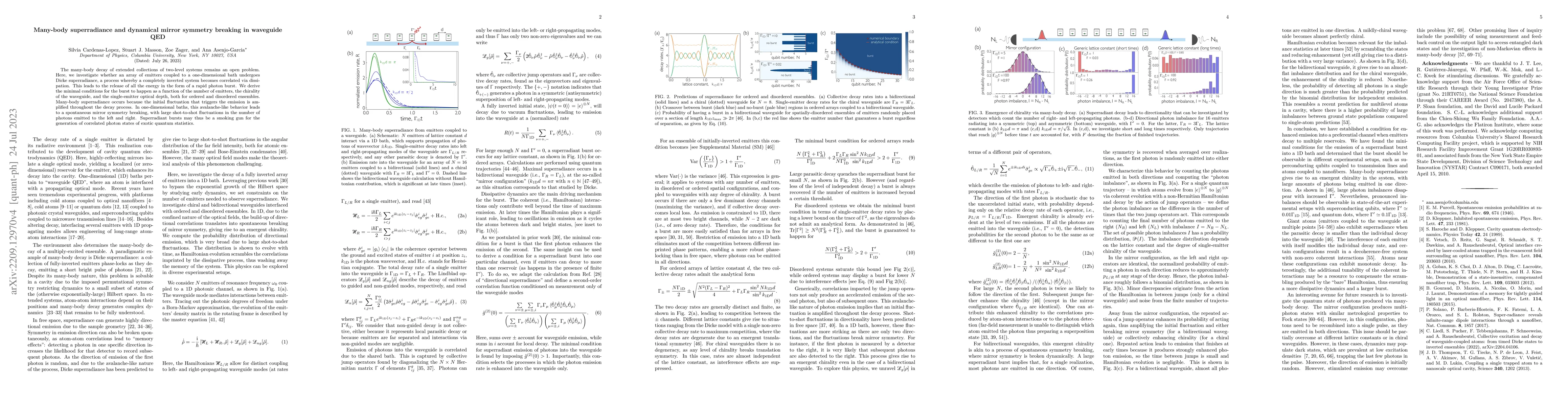 Thumbnail for Many-body superradiance and dynamical mirror symmetry breaking in
  waveguide QED