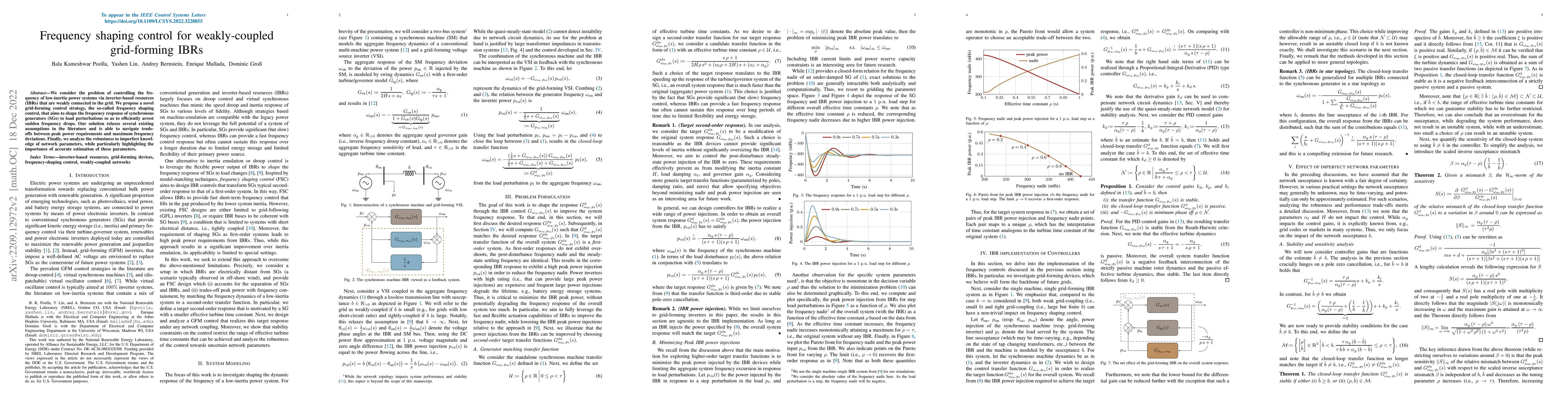 Thumbnail for Frequency shaping control for weakly-coupled grid-forming IBRs