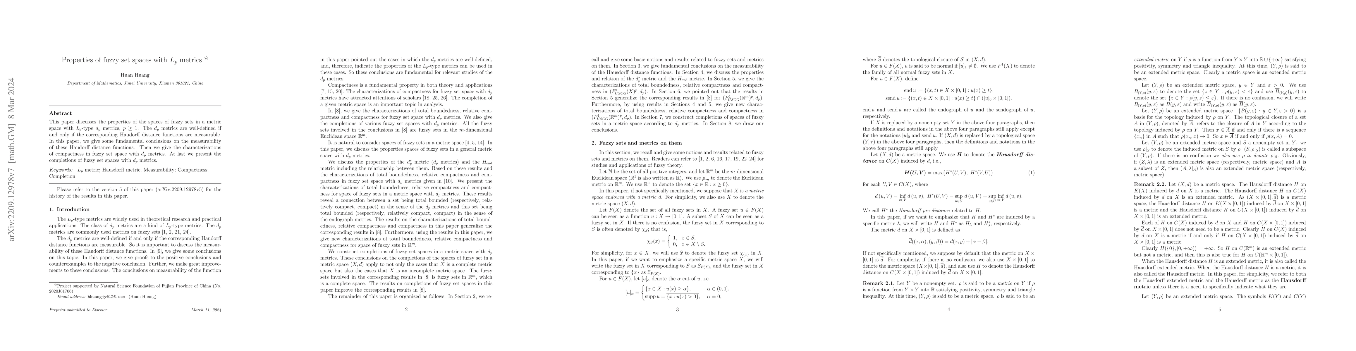 Thumbnail for Properties of fuzzy set spaces with $L_p$ metrics