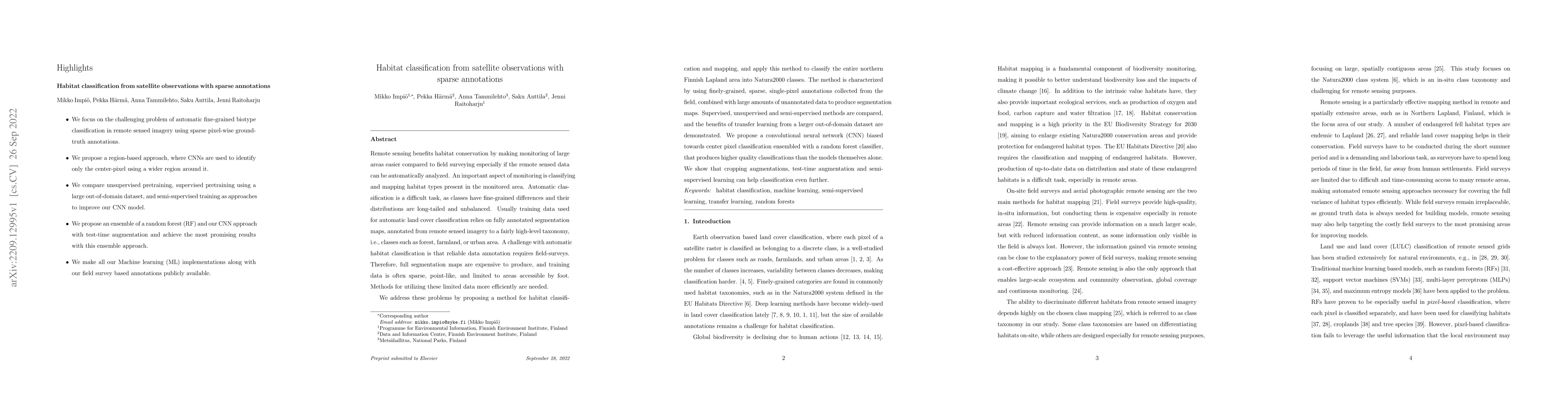 Thumbnail for Habitat classification from satellite observations with sparse
  annotations