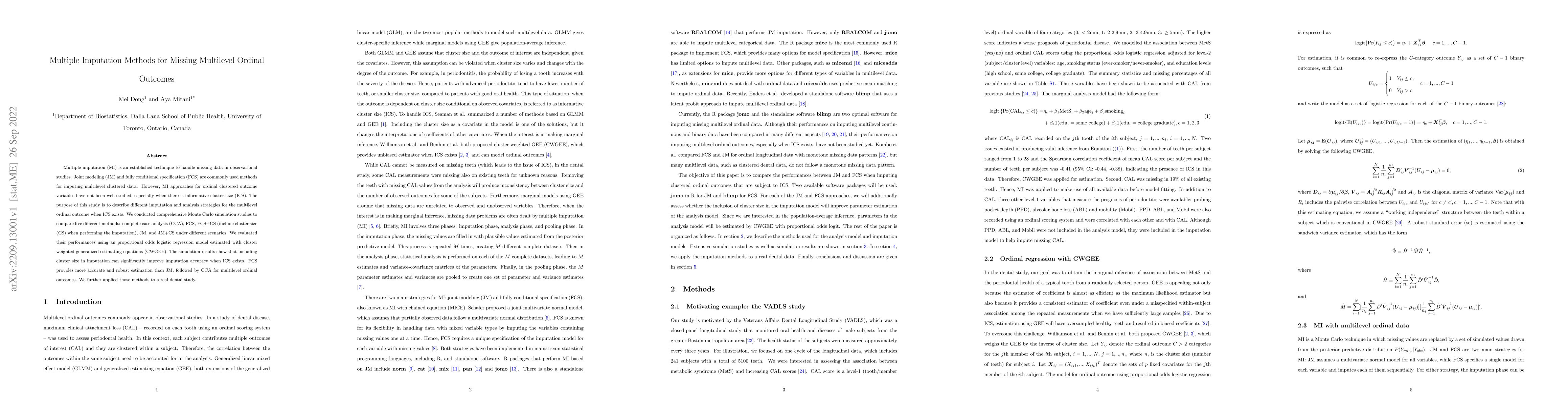 Thumbnail for Multiple Imputation Methods for Missing Multilevel Ordinal Outcomes
