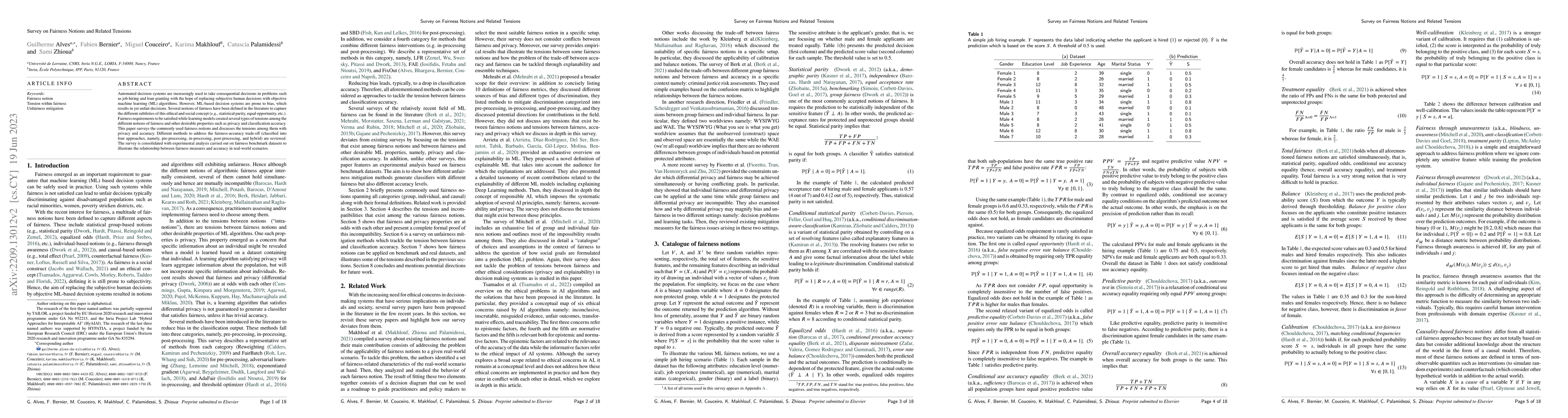 Thumbnail for Survey on Fairness Notions and Related Tensions