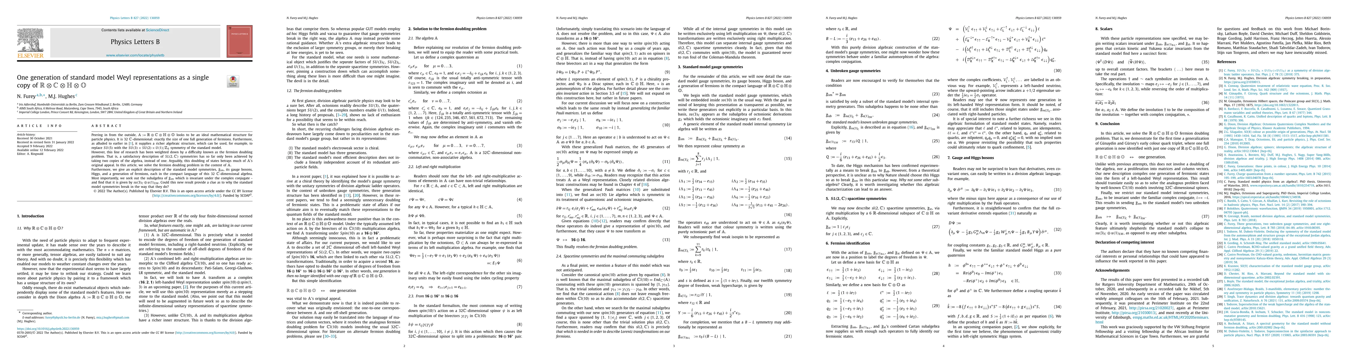 Thumbnail for One generation of standard model Weyl representations as a single copy
  of $\mathbb{R}\otimes\mathbb{C}\otimes\mathbb{H}\otimes\mathbb{O}$