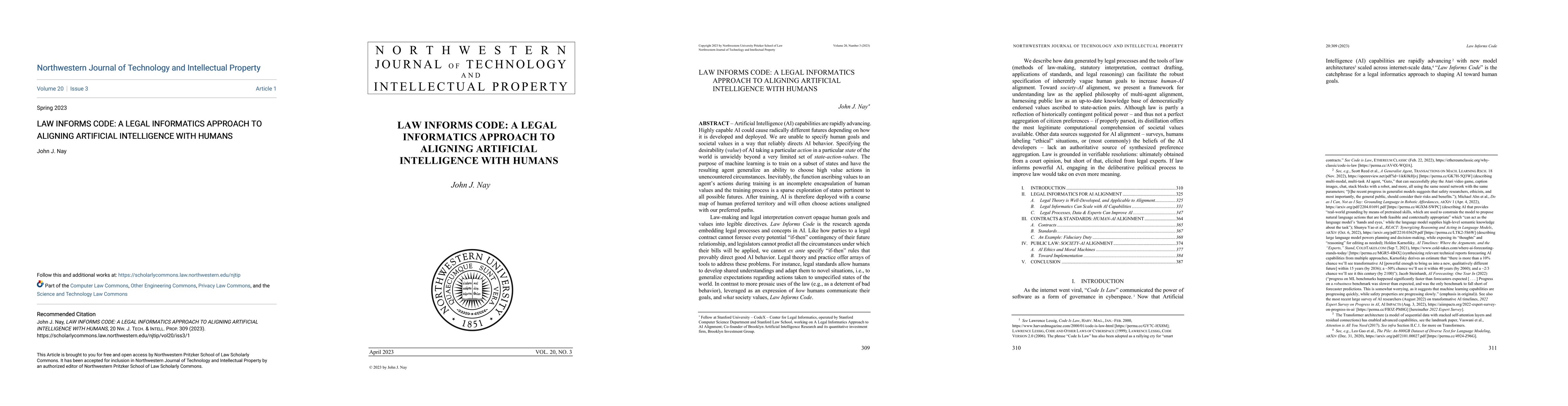 Thumbnail for Law Informs Code: A Legal Informatics Approach to Aligning Artificial
  Intelligence with Humans