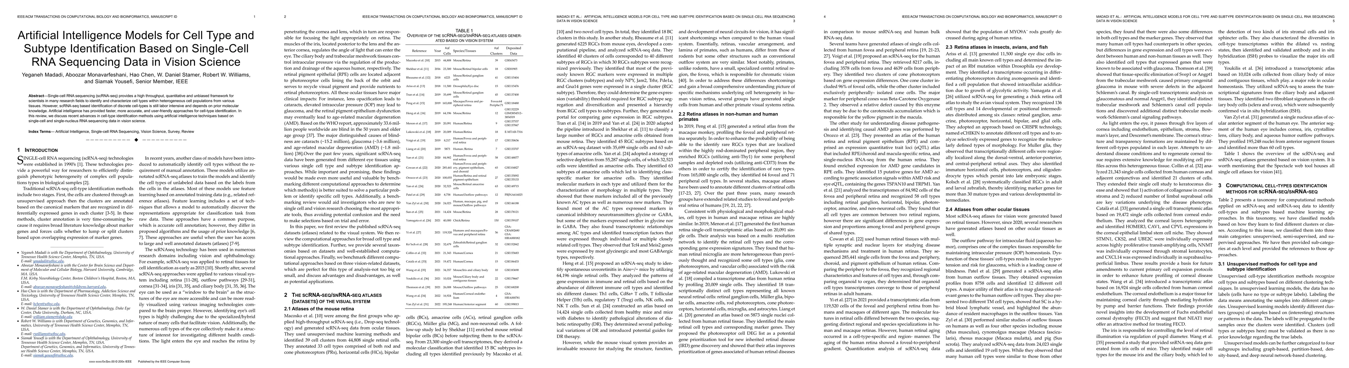 Thumbnail for Artificial Intelligence Models for Cell Type and Subtype Identification
  Based on Single-Cell RNA Sequencing Data in Vision Science