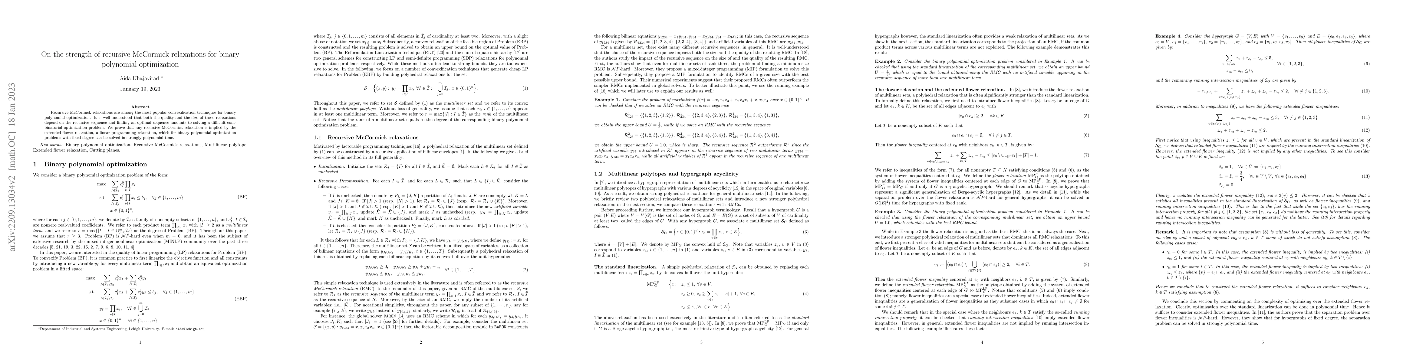 Thumbnail for On the strength of recursive McCormick relaxations for binary polynomial
  optimization