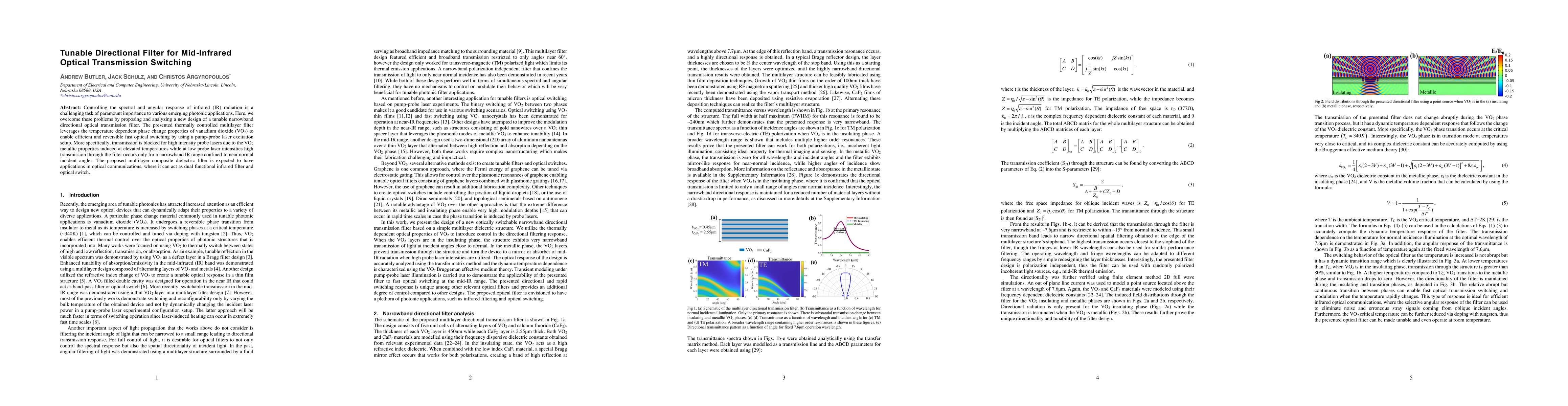 Thumbnail for Tunable Directional Filter for Mid-Infrared Optical Transmission
  Switching
