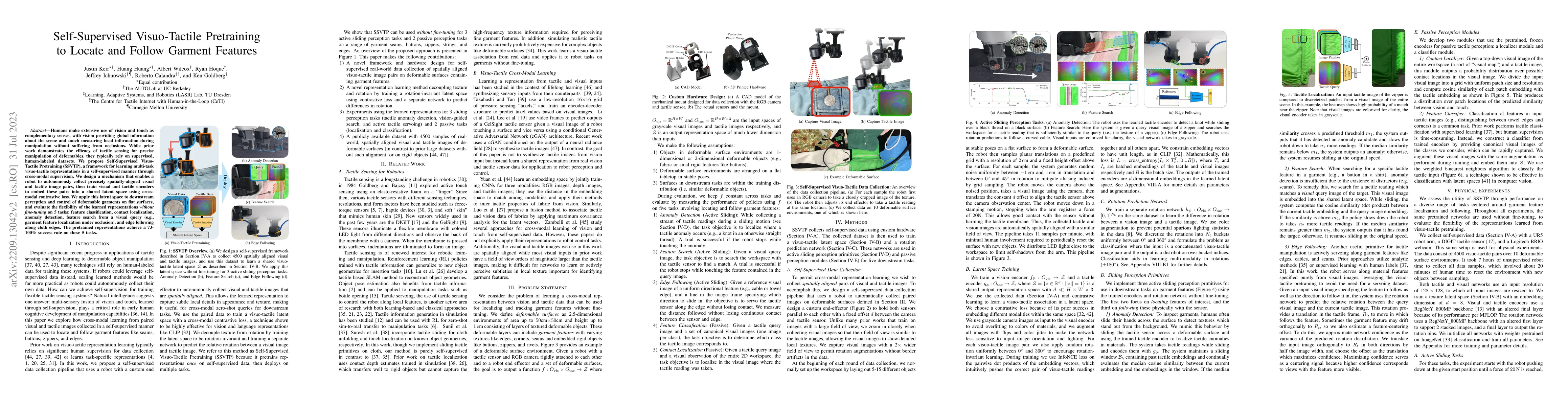 Thumbnail for Self-Supervised Visuo-Tactile Pretraining to Locate and Follow Garment
  Features