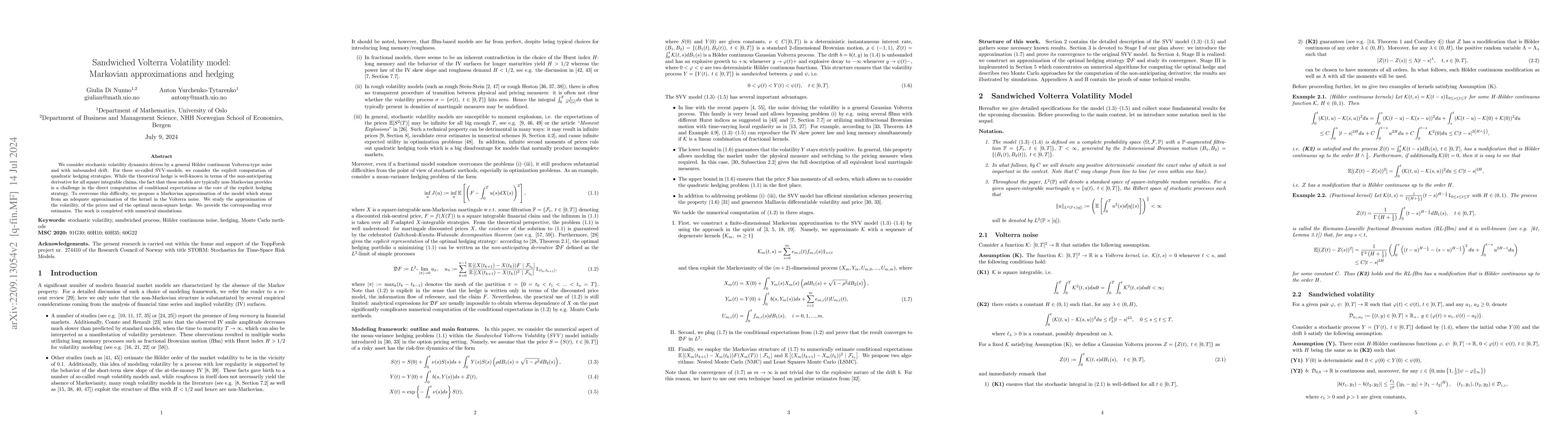 Thumbnail for Sandwiched Volterra Volatility model: Markovian approximations and
  hedging
