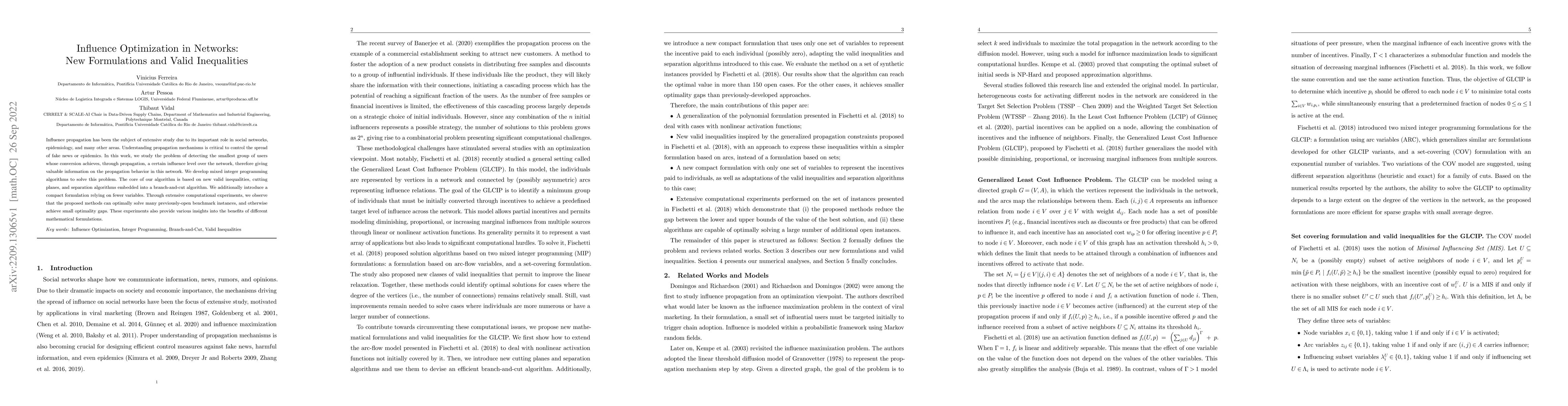 Thumbnail for Influence Optimization in Networks: New Formulations and Valid
  Inequalities