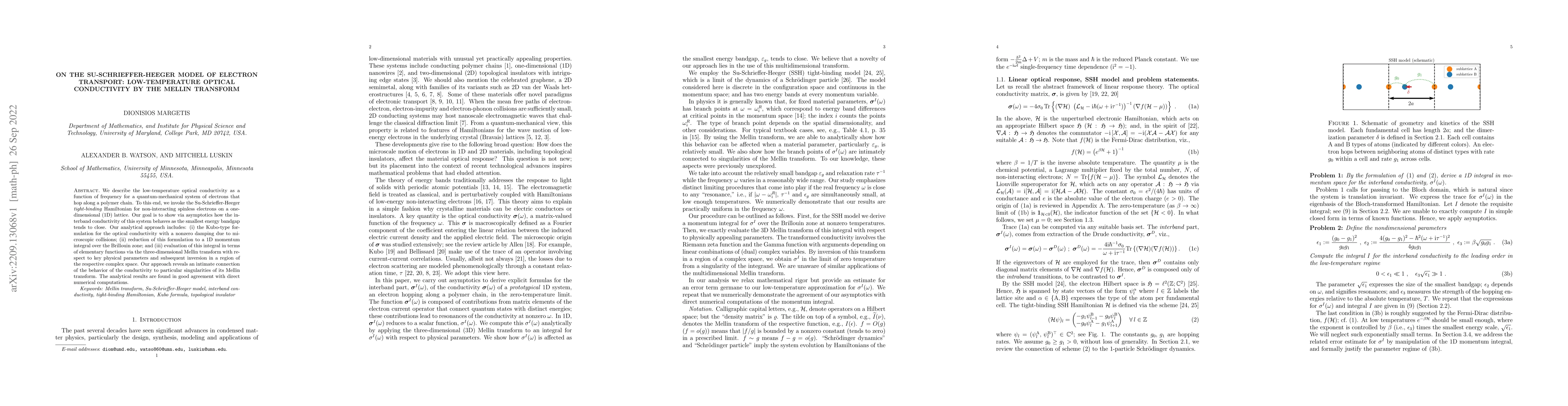 Thumbnail for On the Su-Schrieffer-Heeger model of electron transport: low-temperature
  optical conductivity by the Mellin transform