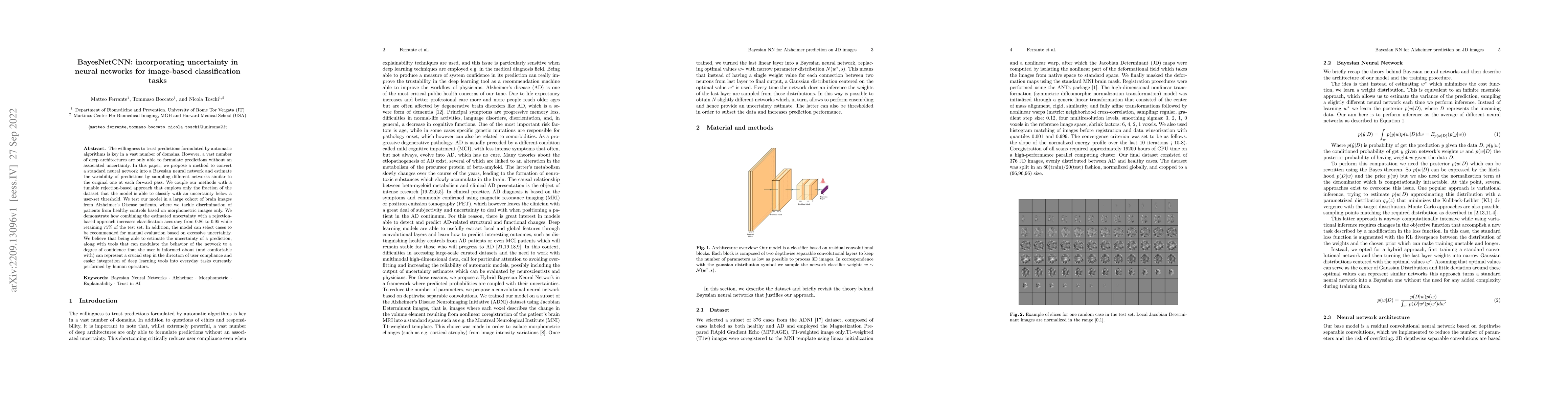 Thumbnail for BayesNetCNN: incorporating uncertainty in neural networks for
  image-based classification tasks