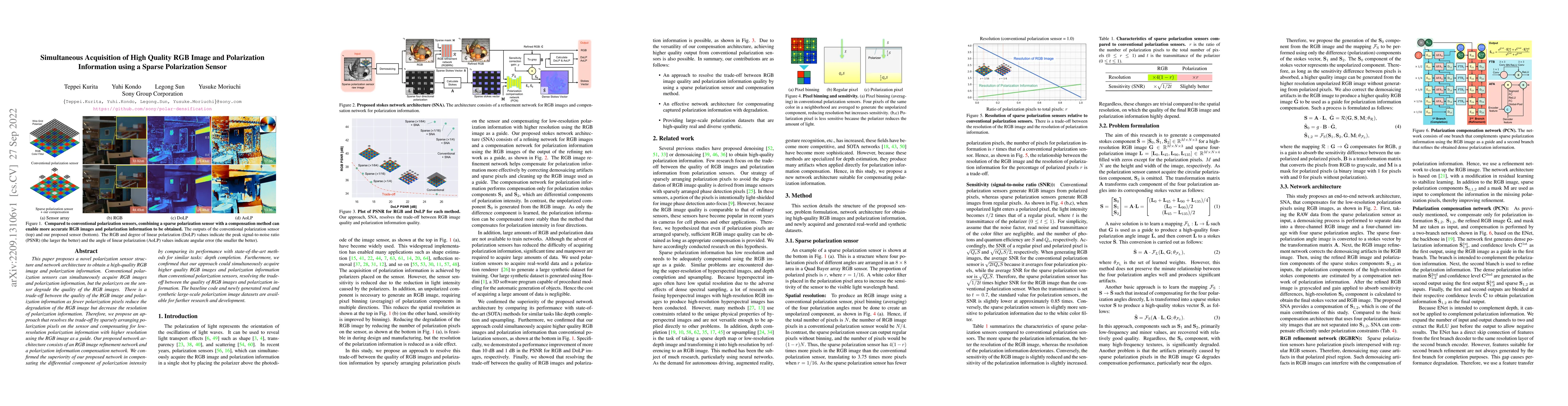 Thumbnail for Simultaneous Acquisition of High Quality RGB Image and Polarization
  Information using a Sparse Polarization Sensor