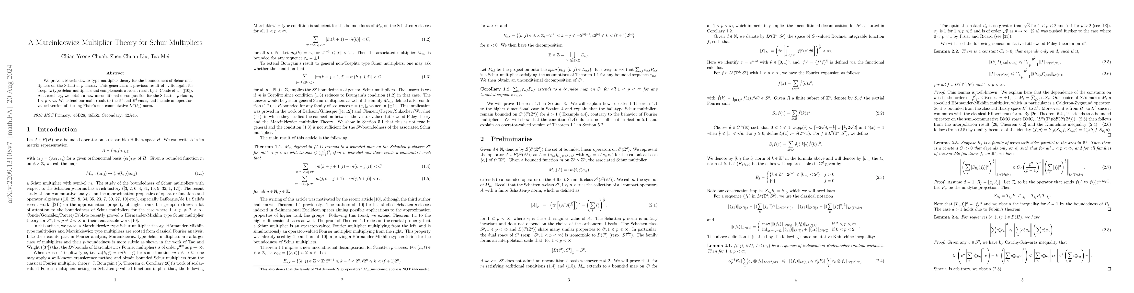Thumbnail for A Marcinkiewicz Testing Criterion for Schur Multipliers