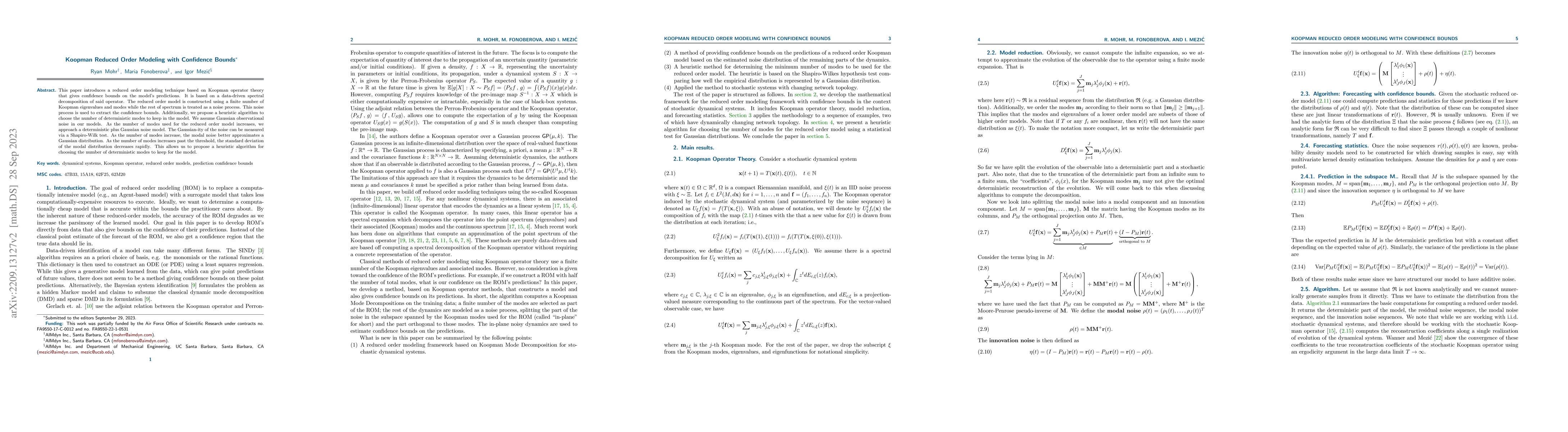 Thumbnail for Koopman Reduced Order Modeling with Confidence Bounds