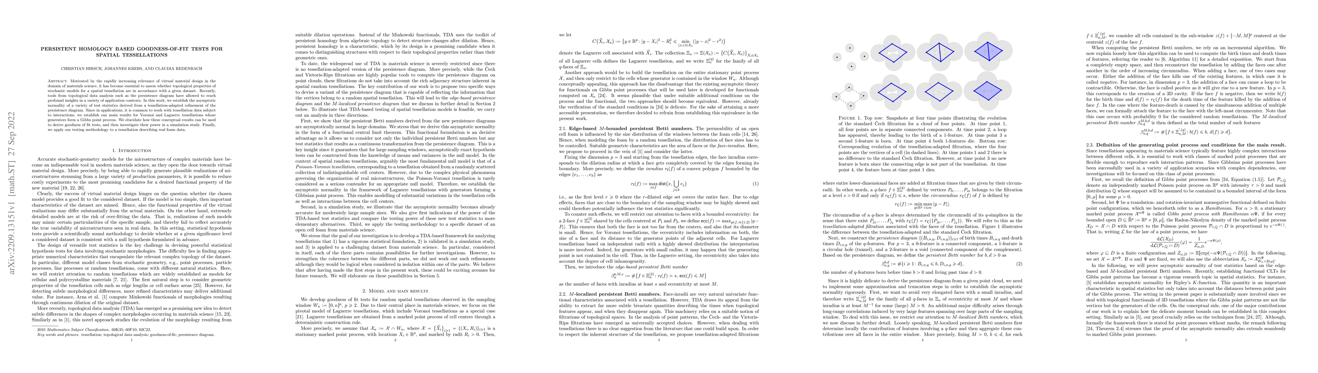 Thumbnail for Persistent homology based goodness-of-fit tests for spatial
  tessellations