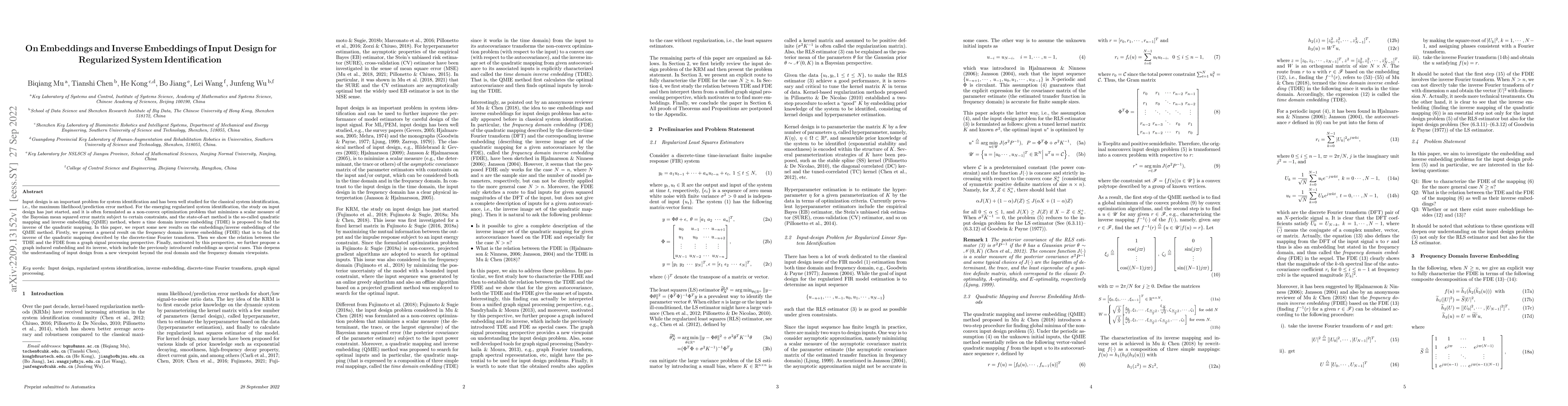 Thumbnail for On Embeddings and Inverse Embeddings of Input Design for Regularized
  System Identification