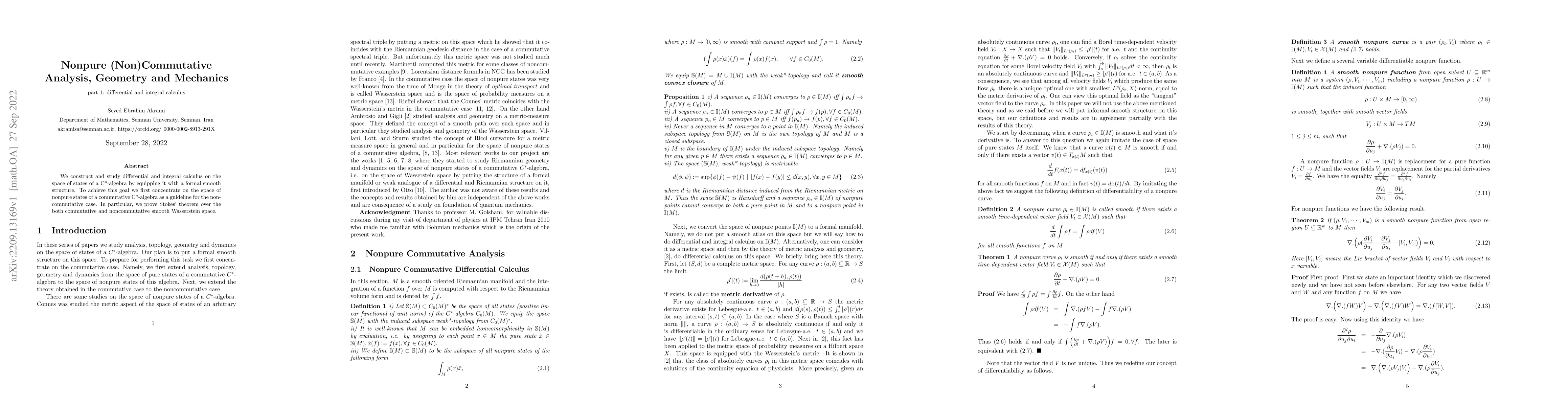 Thumbnail for Nonpure (Non)Commutative Analysis, Geometry and Mechanics, part 1:
  differential and integral calculus