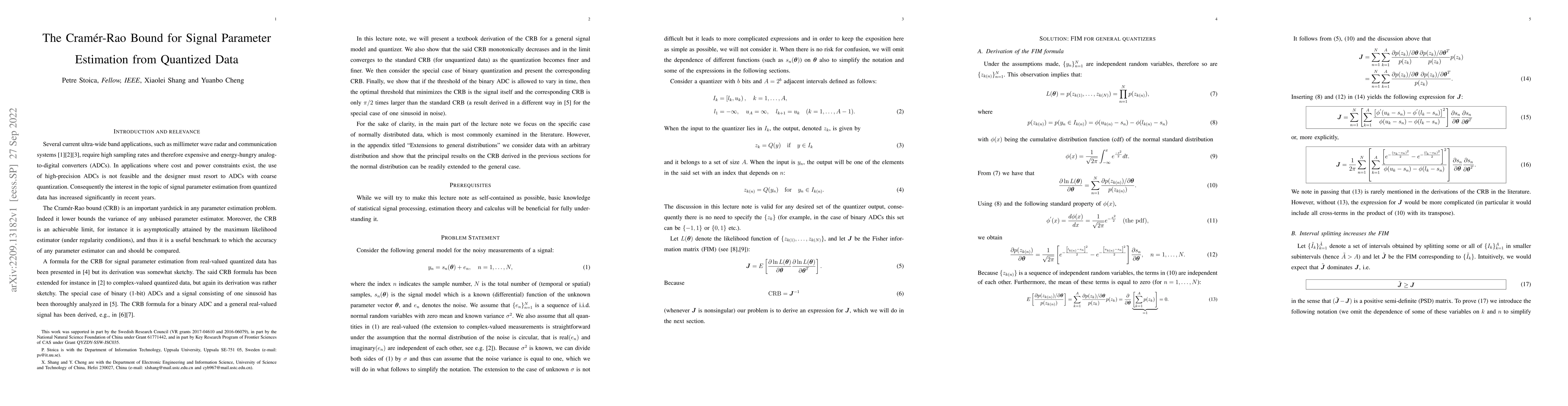 Thumbnail for The Cramer-Rao Bound for Signal Parameter Estimation from Quantized Data
