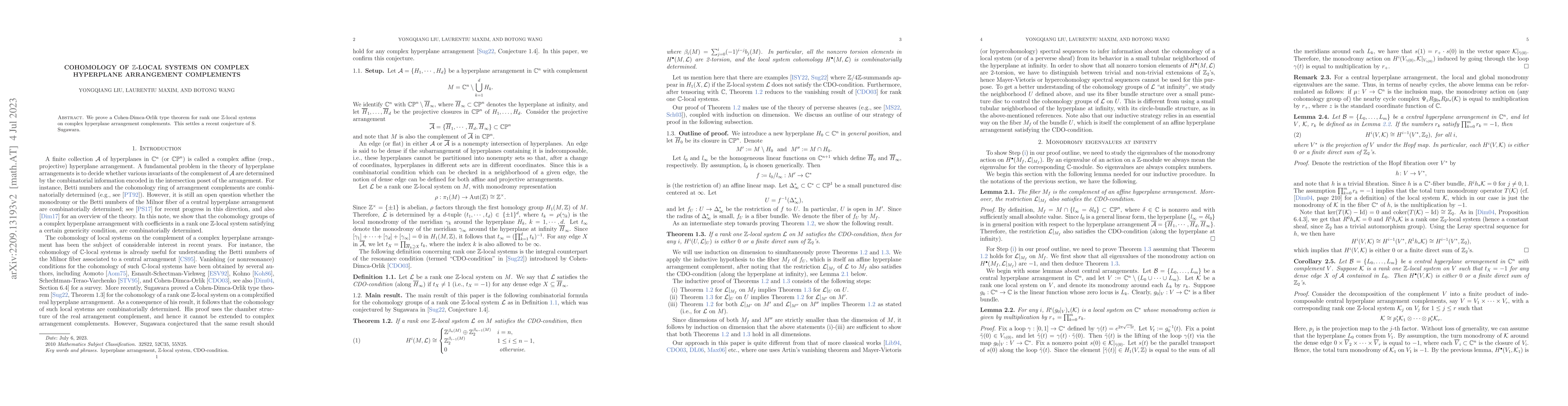 Thumbnail for Cohomology of $\mathbb{Z}$-local systems on complex hyperplane
  arrangement complements